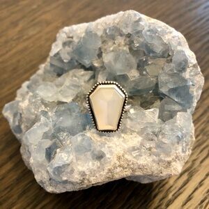 *SOLD* Sterling Silver and White Moonstone Coffin Ring - Size 8